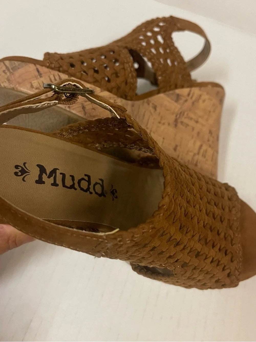 Mudd Women Size 5.5 Festival Cognac Woven Cork Wedge Sandals